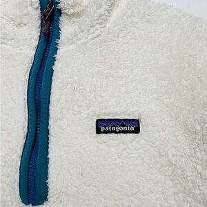 Patagonia White and Teal Puffer Jacket